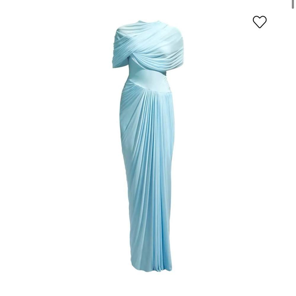 Deme by Gabriella Elegant Blue Draped Evening Gown for Wedding